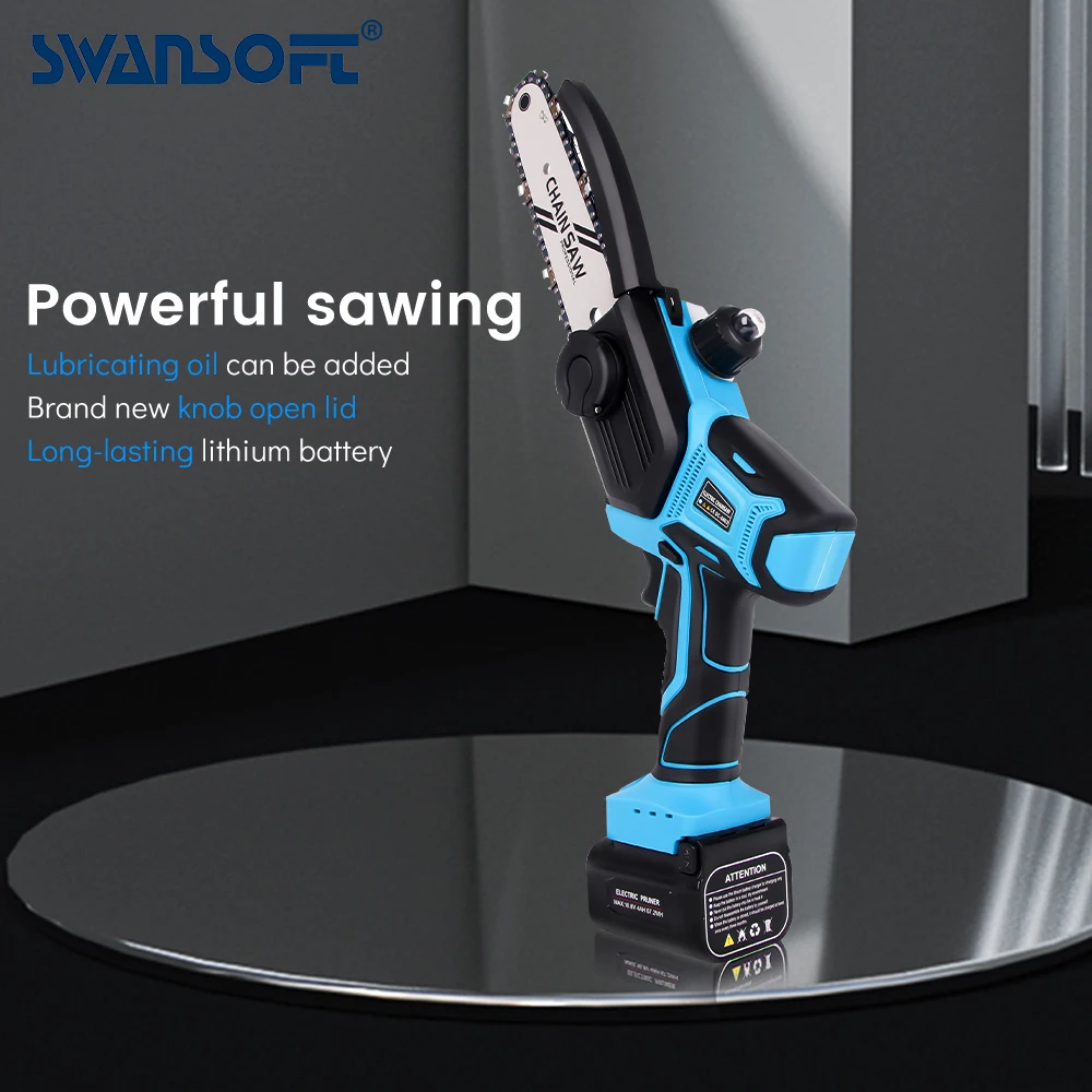 SWANSOFT 16.8V 4/5/6 Inch Mini Electric Chain Saw With 1/2PC Battery One-handed Woodworking Cutter Tool