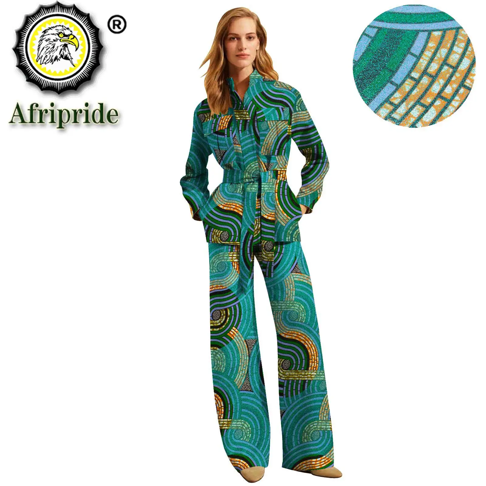 Africa Style for Women Blazers Jackets Two Piece Set Top and Pants Dashiki African Print Clothing with Belt S2026043