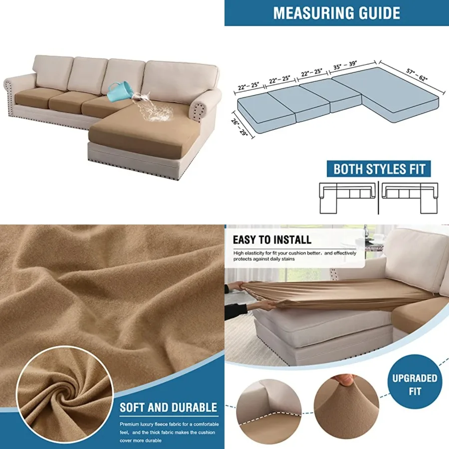 

100% Waterproof Seat Cushion Covers Sectional Couch Covers 4 Pieces Sofa Cushion Covers L Shape Cushion Chaise Cover for Both L