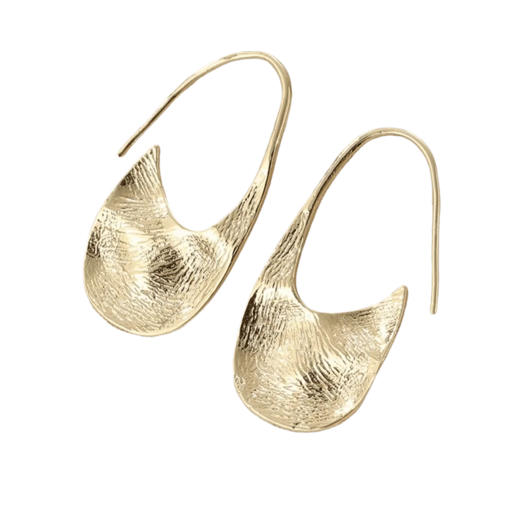 New Golden Pleated Earrings for Women Retro Anti-allergy Hoop Earrings Exaggerated Light-weight Pendant Earrings Everyday Wear