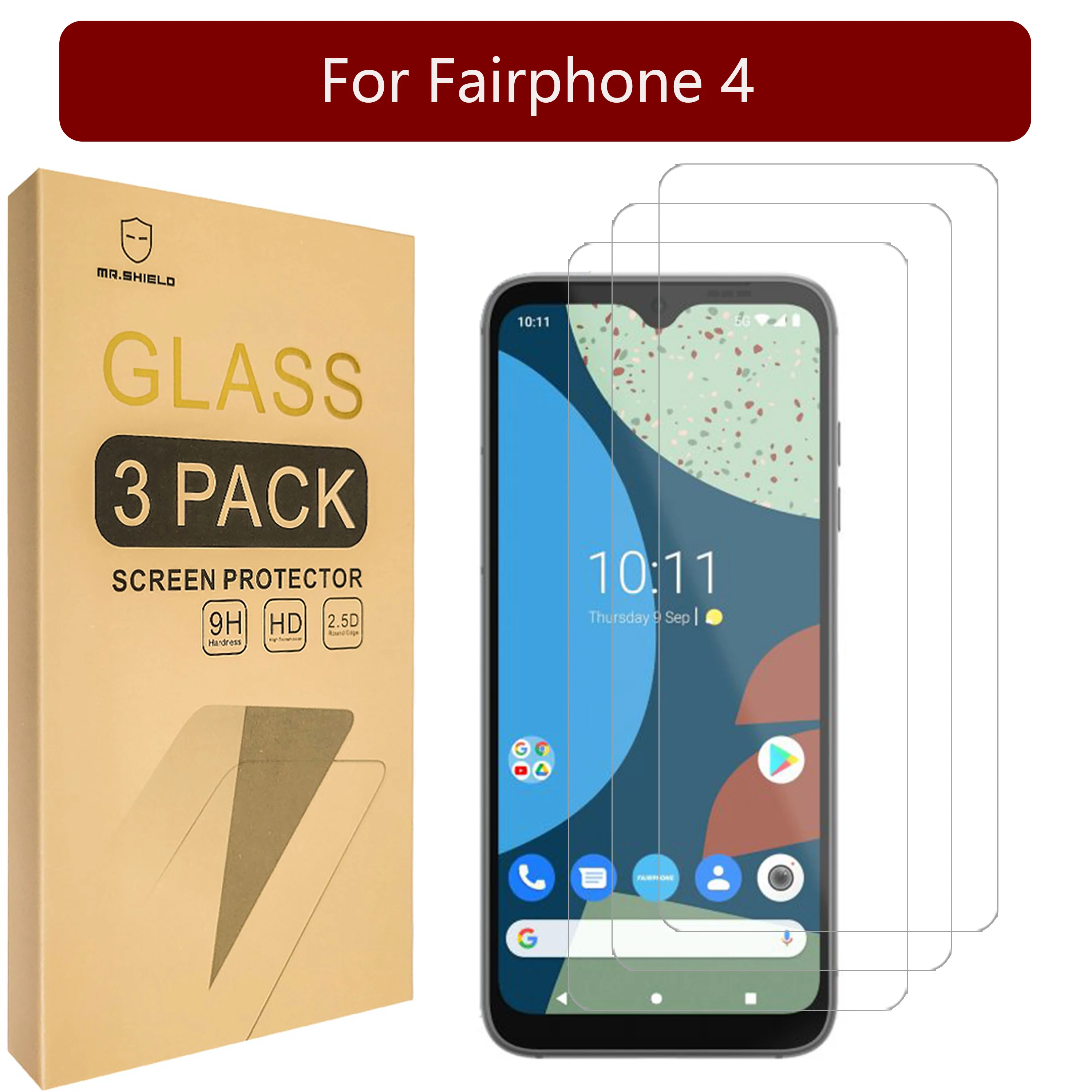 

Защитная пленка Mr.Shield [в 3 упаковках] для Fairphone 4 [закаленное стекло] [Японское стекло с твердостью 9H] Защитная пленка для экрана