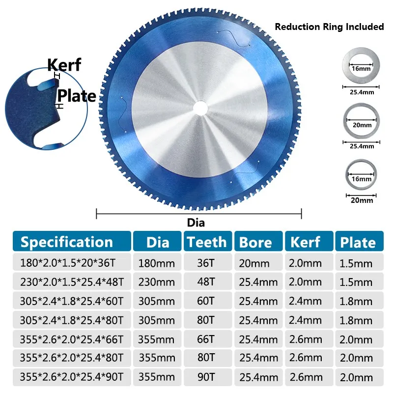 Lama per sega circolare CMCP 180-355mm lama per sega circolare lama per sega in metallo duro rivestita blu Nano per disco da taglio in acciaio ferro alluminio