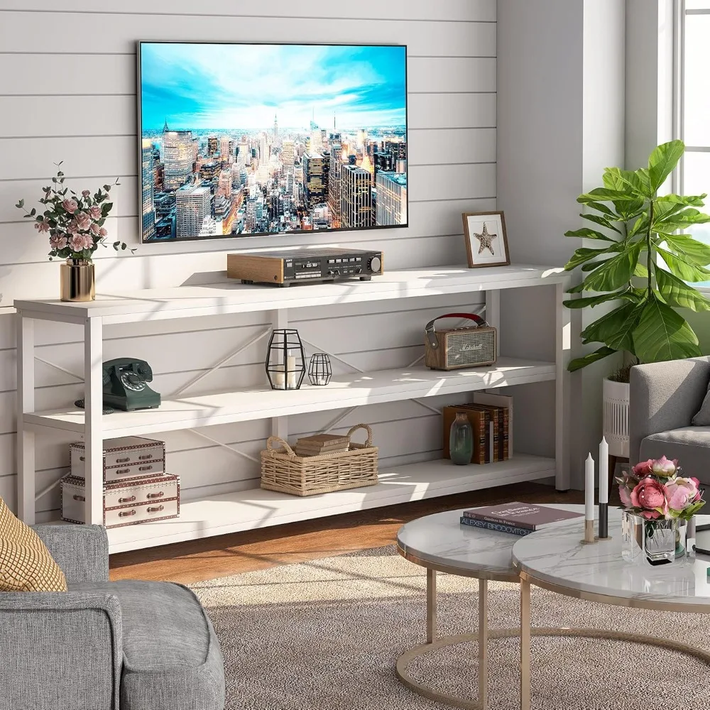 

71" Sofa Tables,Extra Long Couch Table, Narrow Long Console Table, Entryway Table,Sofa Table with 3 Tiers Storage Shelves (Whit