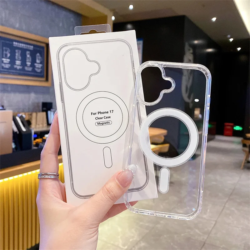 غطاء شحن لاسلكي مغناطيسي أصلي شفاف لهاتف Apple iPhone 17 Air 16 16E 15 14 13 12 Mini 11 Pro Max Plus