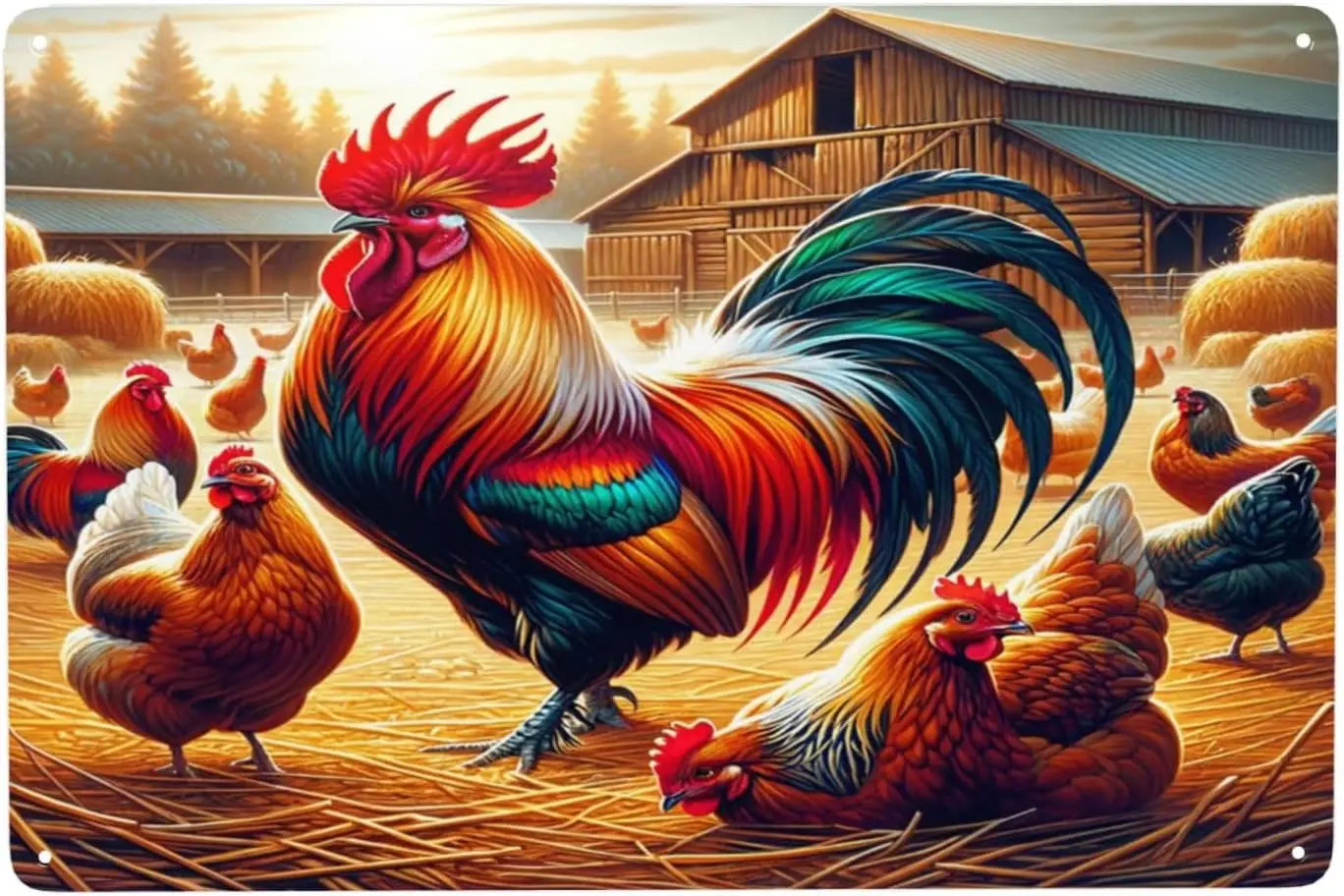 Rustic Farmhouse and Rooster Metal Tin Sign Vintage-Inspired Farm Life Art for Country Style Home Decoration 12x8inch good  sign