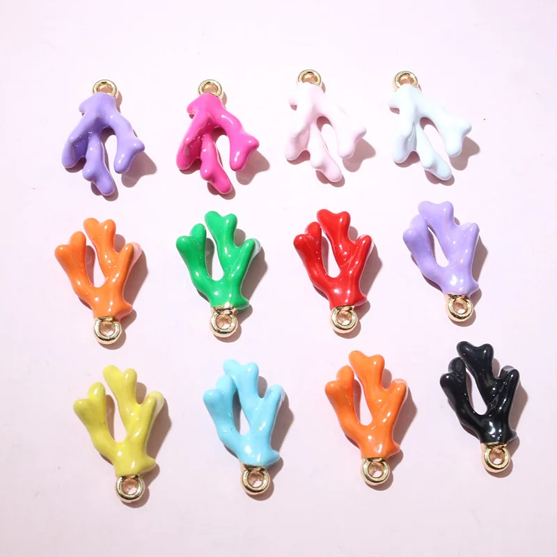 20pcs Oil Dripping Enamel Coral Charms Pendant Alloy Metal DIY Jewelry Making Accessories for Headdress Earrings Necklace