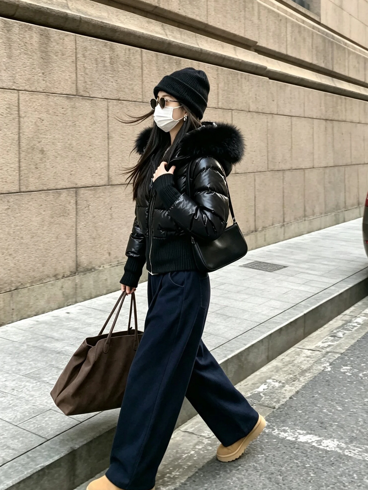 Women's Black White Hooded Long Sleeve Puffer Jacket Y2K Gothic American Streetwear Retro Waist-Cinching Cotton Jacket Winter