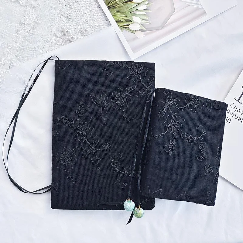 【Black Flowers\' Originele Handgemaakte A5a6 Notebook Covers Beschermer Boek Mouw Vervaardigde Stof Producten Dagboek Omslag, In Voorraad