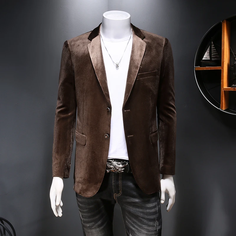 

2024 High Quality Fashion Handsome Everything Business Trend Everything Men Corduroy Slim Autumn Top Thick Suit Small Suit M-4XL