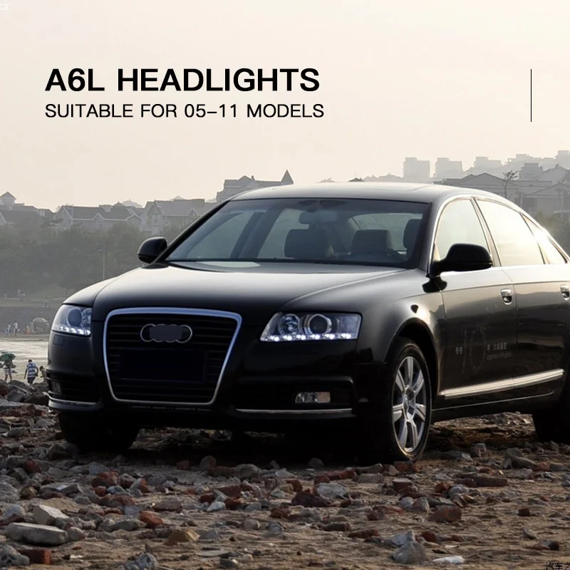 

Автомобильные светодиодные фары в сборе для Audi A6L 2005-2011, авто противотуманные фары DRL, стоп-сигналы поворота Plug and Play