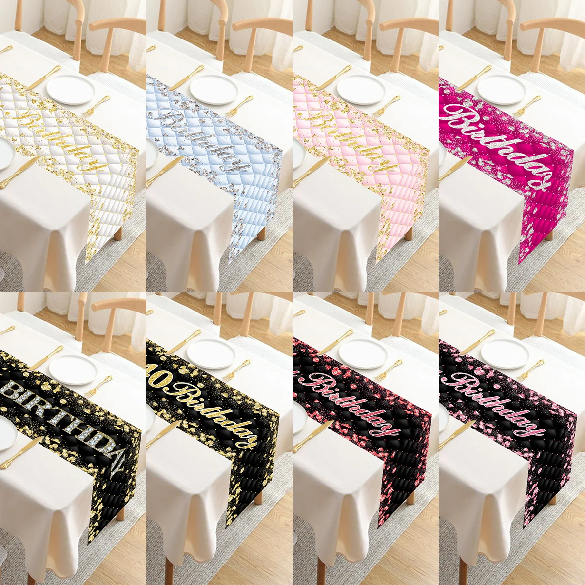 Black Gold Birthday Table Runner 18 30 40 50 Birthday Table Cover Tablecloth Party Decoration For Home Adult Anniversary