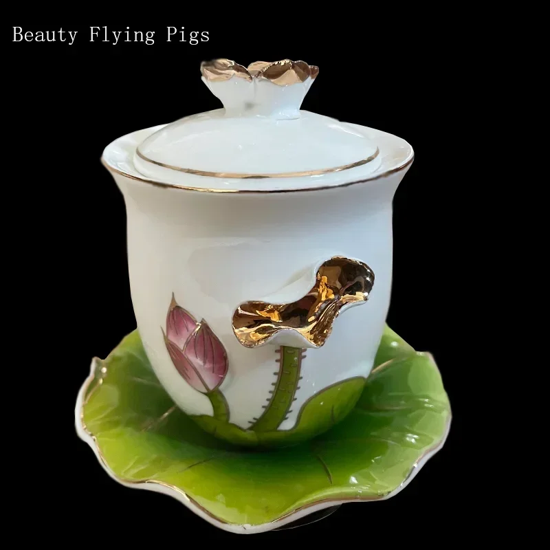 Ceramic Household Offering Holy Water Cup Guanyin Lotus Water Purification Cup God of Wealth Tribute Cup Buddhist Supplies