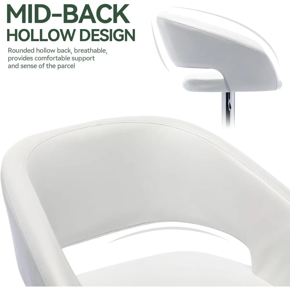 Adjustable Bar Stool with Hollow Back and Arms, Modern PU Leather Swivel Barstool - Airlift Counter Chair for Kitchen & Dining R