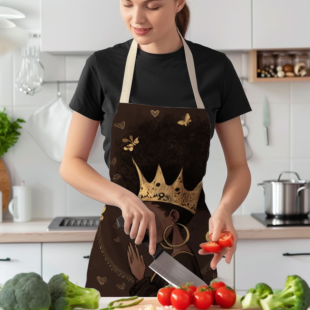 Charming Curly Girl & Butterfly Pattern Polyester Apron - Stylish Cooking & Art Craft Apron for Home, Studio and Daily Use