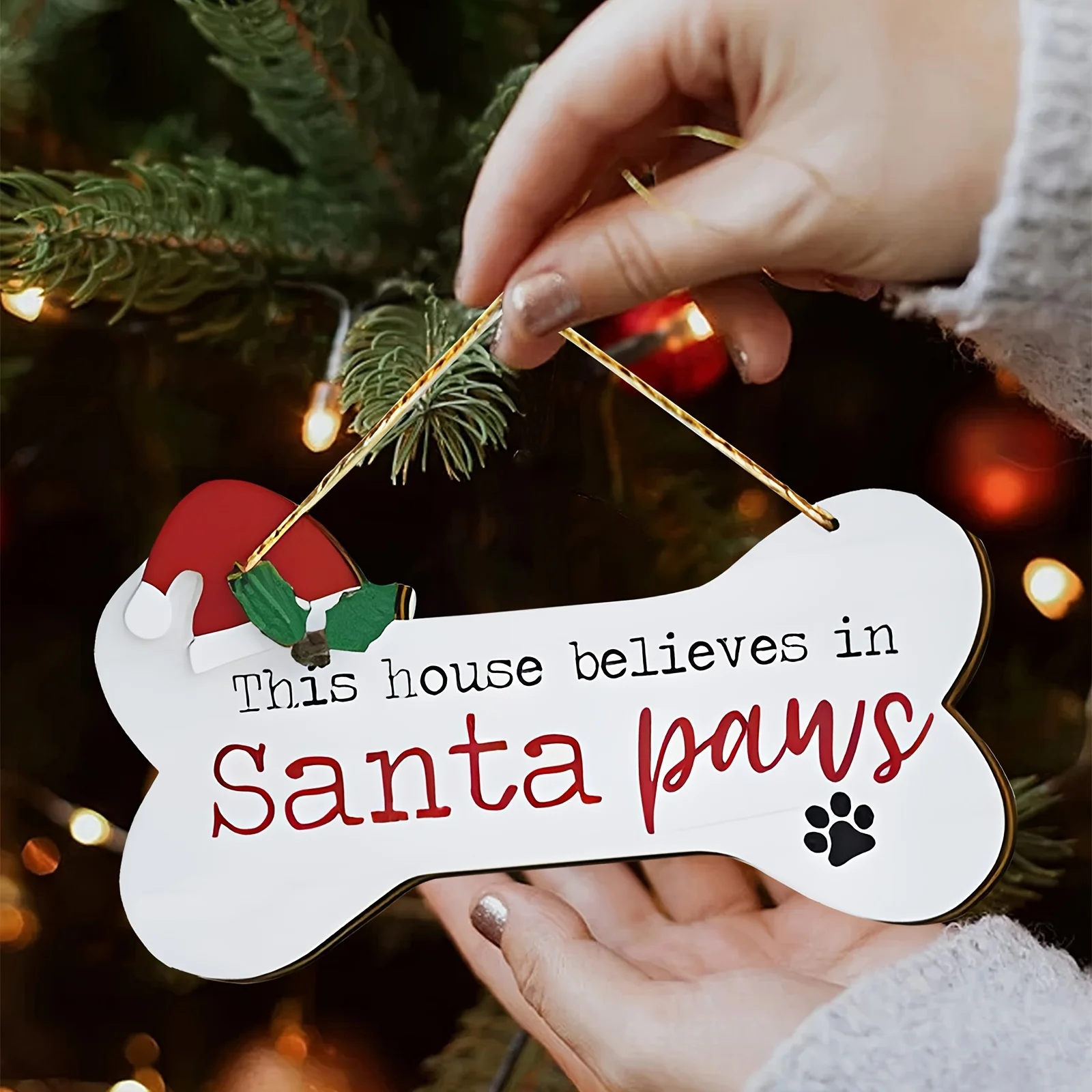 2/1 Piece Santa Claus Paw-Shaped Dog Bone Design 2D Flat Thickened Wooden Christmas Door Sign - Reinforced Wooden Wall Hanging Decoration, Suitable for Winter Holiday Home and Party Decorations, Perfect for Room Decoration
