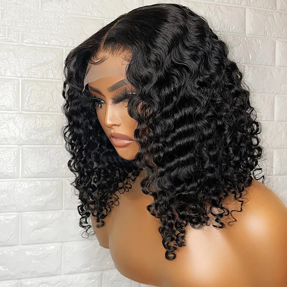 

Deep Wave Short Bob Wig Brazilian Natural Hairline 4x4 Closure Curly Wig 13x4 Lace Frontal Wig Human Hair Remy Hair Preplucked