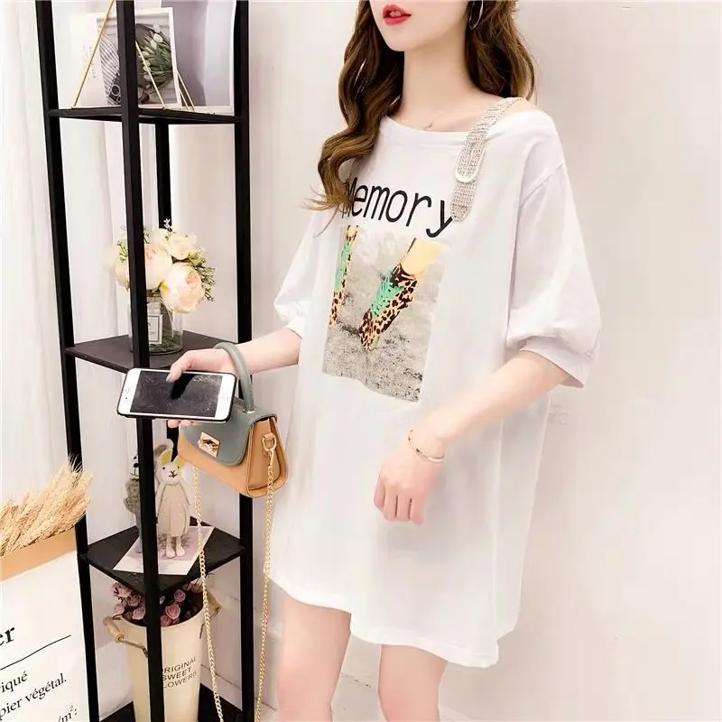 Yellow Pulovers Loose Fashion Graphic Elegant Korean Women T-shirt Summer Plain Midi Short Sleeve Casual Clothes T Shirt Tops