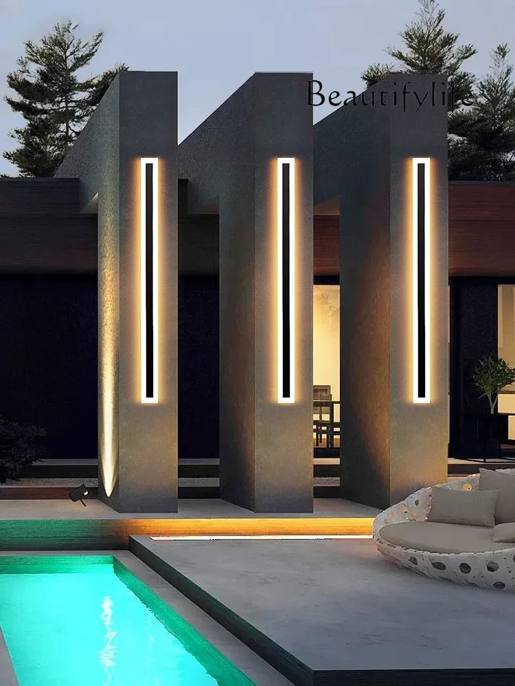 Outdoor waterproof wall lamp, long columns on both sides of the door, solar villa courtyard outdoor designer