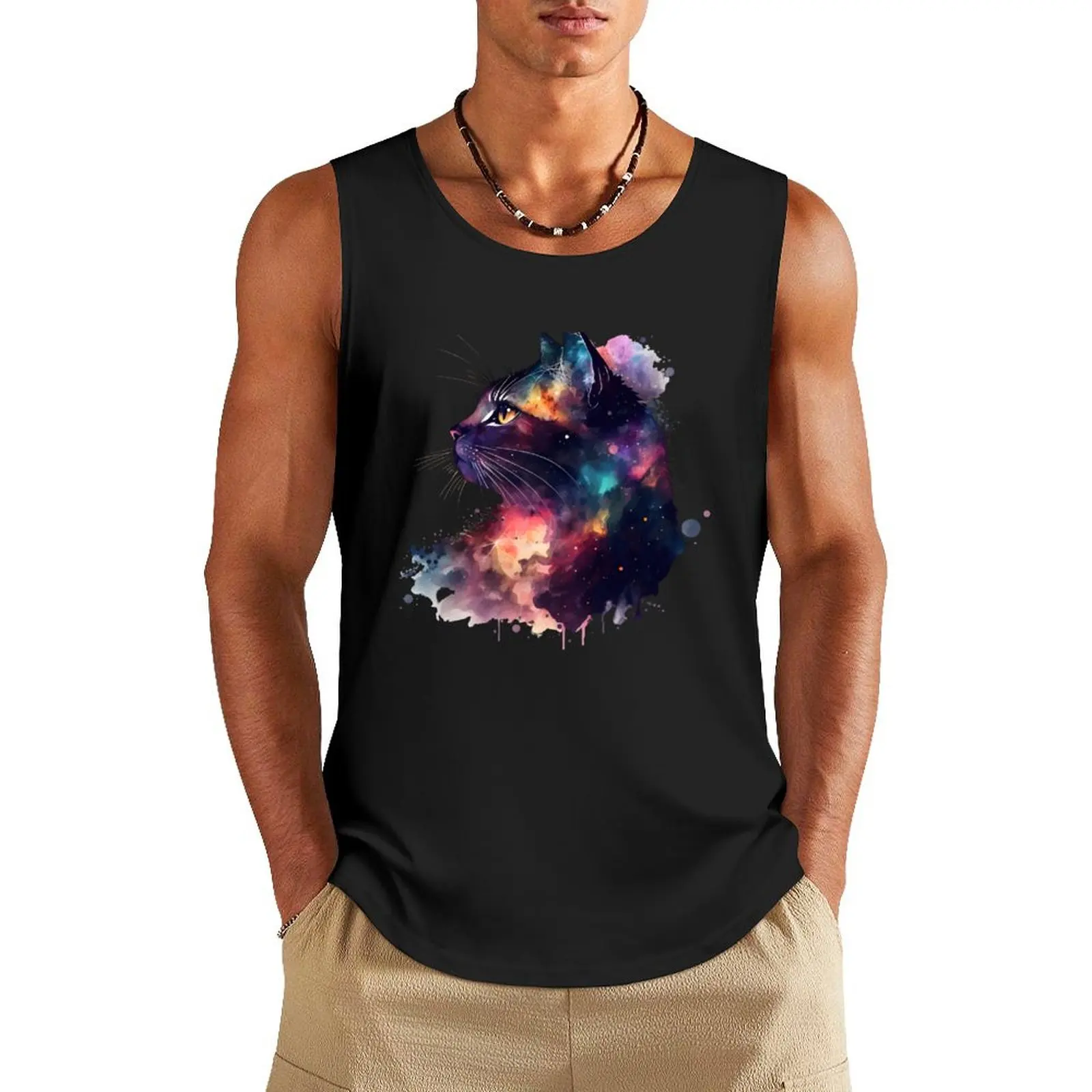 

Watercolor Galaxy Cat Tank Top basketball sleeveless tshirts for men