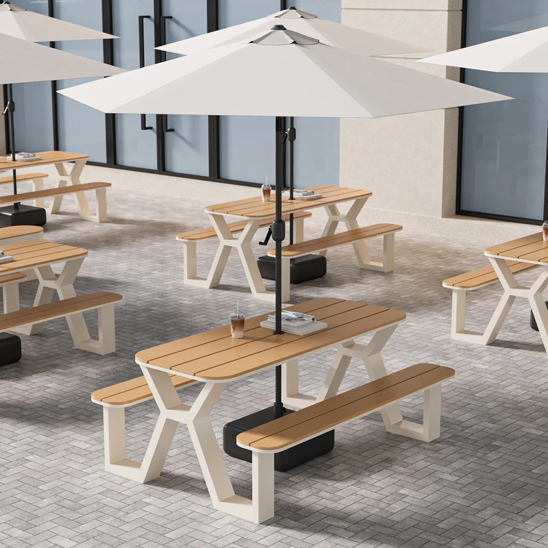 

Outdoor courtyard table and chair combination with umbrella, outdoor leisure integrated table and chair