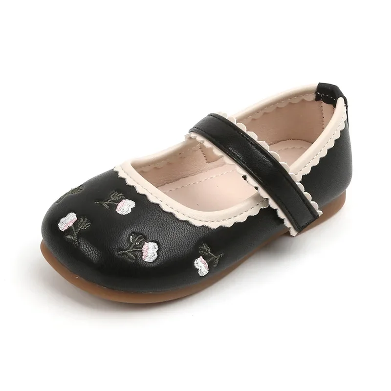 

Girls Leather Shoes Fashion Flower Embroidery Little Girl Shoes Kids Princess Shoes Flat Heels Soft Bottom