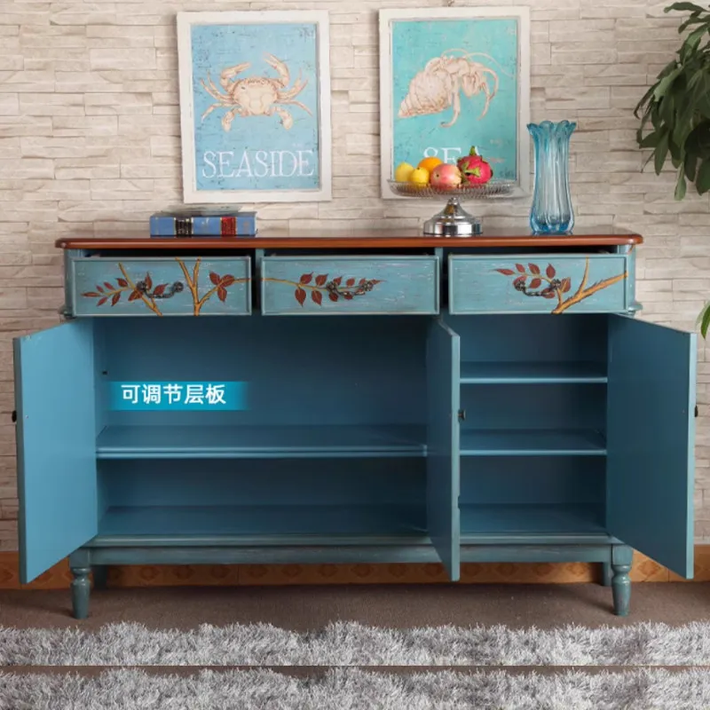 Shoe Cabinet Solid Wood Integrated Partition European Country Hallway Cabinet Entryway Cabinet Large