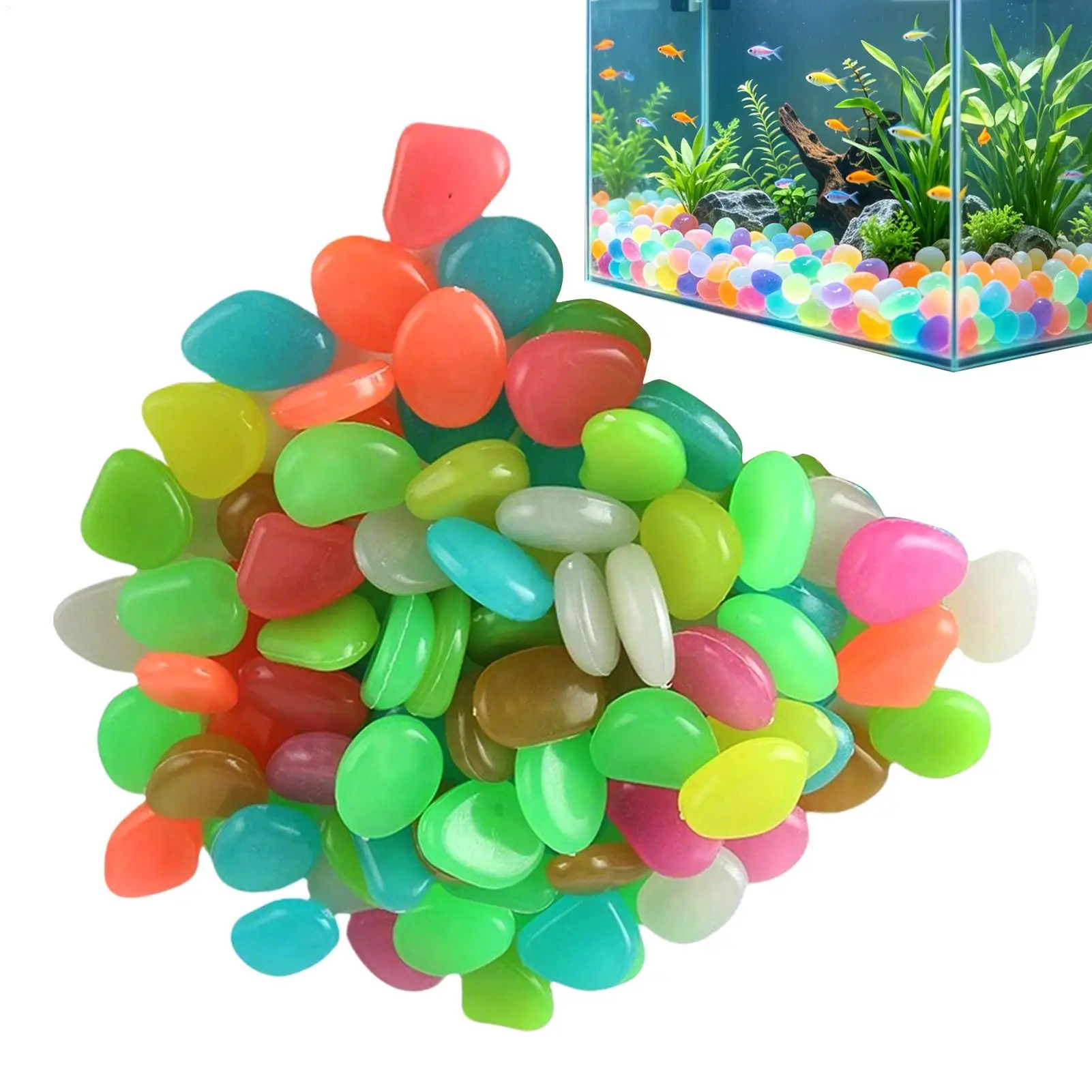 Pequeños guijarros que brillan en la oscuridad, 100 Uds., piedras luminosas para paisajismo, caminos de jardín, plantas en macetas, parques, decoración de acuarios
