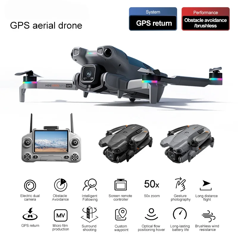 GPS Drones obstacle Avoidance 3-Axis Gimbal 8K HD Dual Camera Obstacle Avoidance Brushless Motor LCD Screen Remote Control Dron