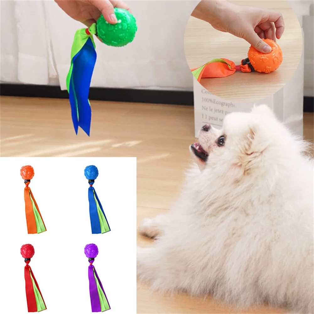 TPR Pet Dog Ball Toy Colorful Ribbon Interactive Ball Toys for Puppy Small Large Dogs Pet Tooth Cleaning Dog Accessories