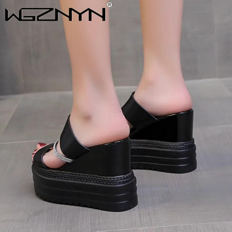 NEW Women Super High Heels Sexy 12CM Heel Wedges Sandals Thick Bottom Platform Slippers Party Sliders Open-toed Designer Sandals