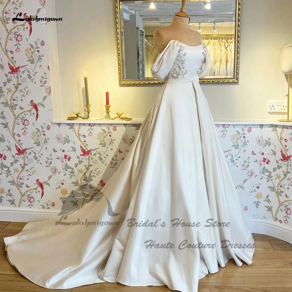 Laksh migown elegante Braut Satin eine Linie Brautkleider von der Schulter 2023 Robe Femme Perlen Frauen Quittung Dinner Party Kleider