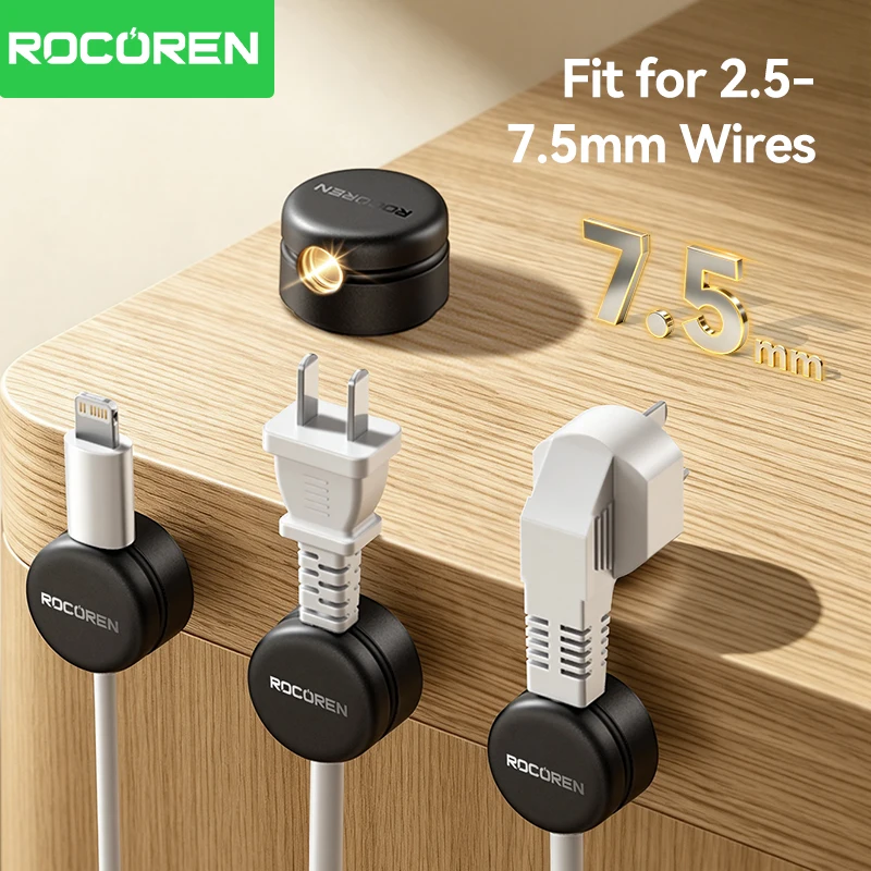 Rocoren Magnetic Cable Organizer Smooth Adjustable Cable Holder Under Desk 12PCS Stable Cable Management Wire Keeper Cable Clips
