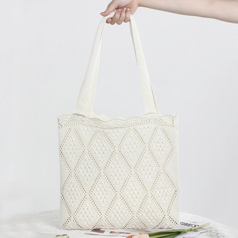 

Минималистичная вязаная сумка через плечо - вязаная крючком сумка в стиле бохо, винтажная кружевная ажурная сумка для женщин, повседневная сумка через плечо