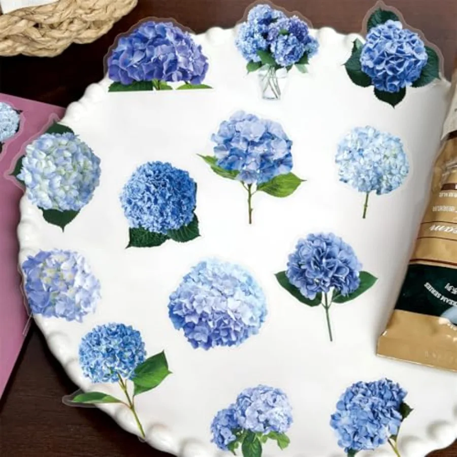 Hydrangea Stickers 50Pcs Realistic Transparent Hydrangea PET Stickers Waterproof for Laptop Stationery Luggage Scrapbooking Wat view 5