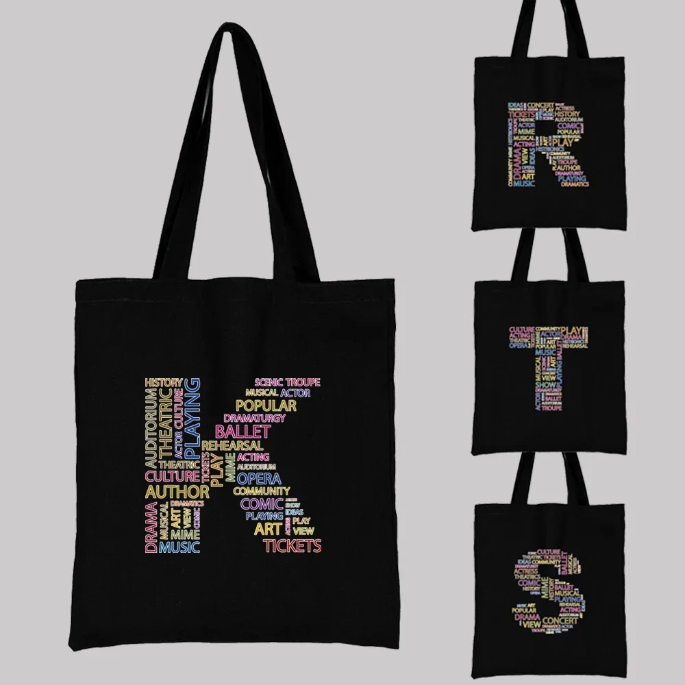 Tote Bags Women's Shopper Shoulder Bag Reusable Shopping Bag  Canvas College Student Eco Female Bags Text  Pattern Series