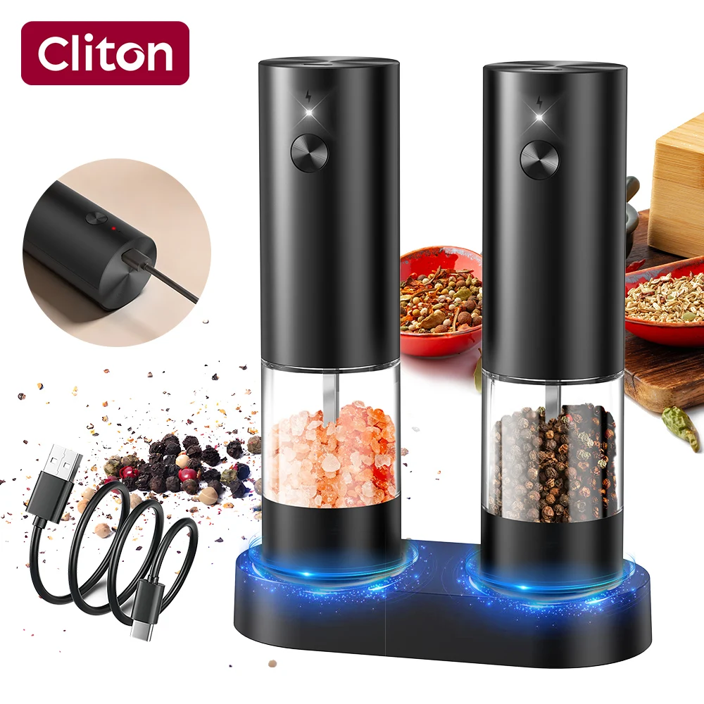 Cliton Cost-effective ABS Plastic Adjustable USB Charging Electric Salt and Pepper Grinder Set