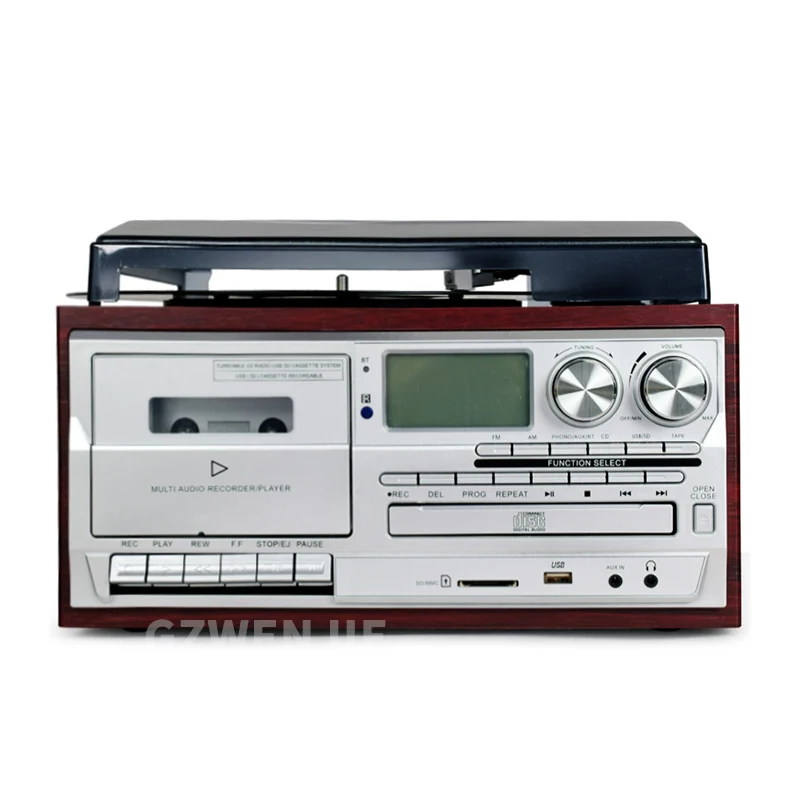 Veelzijdige Multifunctionele Vintage Grammofoon 3 Speed Verstelbare Vinyl Platenspeler Met Platenspeler Cd Cassette Fm/Am Radio