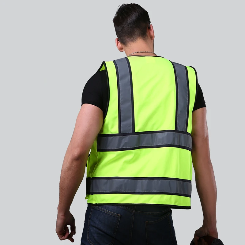 Two tone yellow Safety vests with pockets waistcoat security with reflective stripes