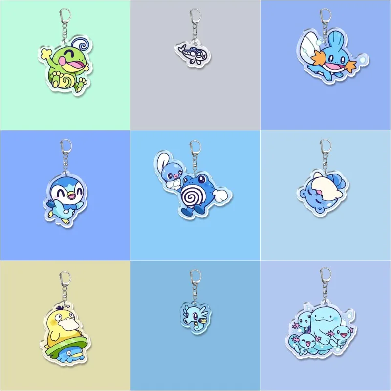 Mudkip Horsea Poliwag Piplup Marill Seel Psyduck Lotad Original Acrílico Artesanal Fofo Desenho Animado Anime Chaveiro Pingente Brinquedo