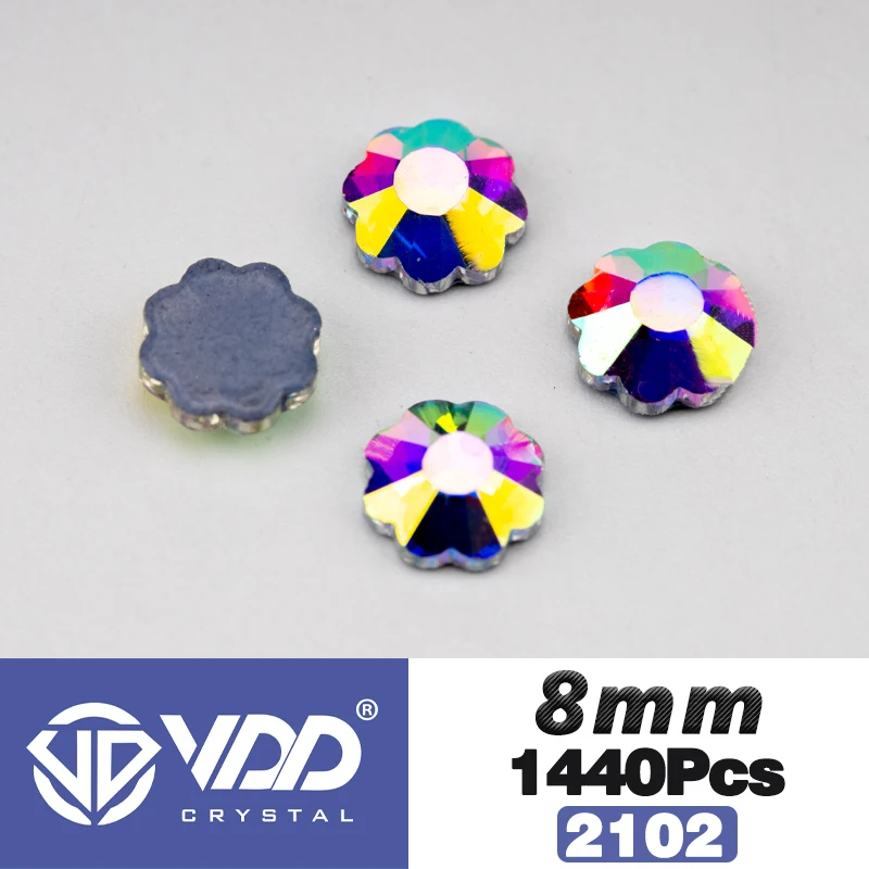 VDD Großhandel 1440 Stück Blumen-Glas-Kristall-AB-Strasssteine mit flacher Rückseite, Hot-Fix, 3D-Steine für Nagelkunst, DIY-Dekorationen – Detail 3