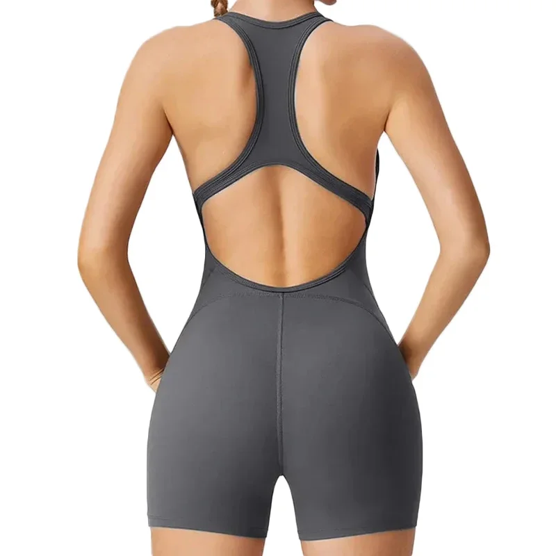 Sports Jumpsuit Short One-Piece Fitness Overalls Yoga Set Hollow Out Back Gym Romper Women's Workout Bodysuit Sports Suits Woman