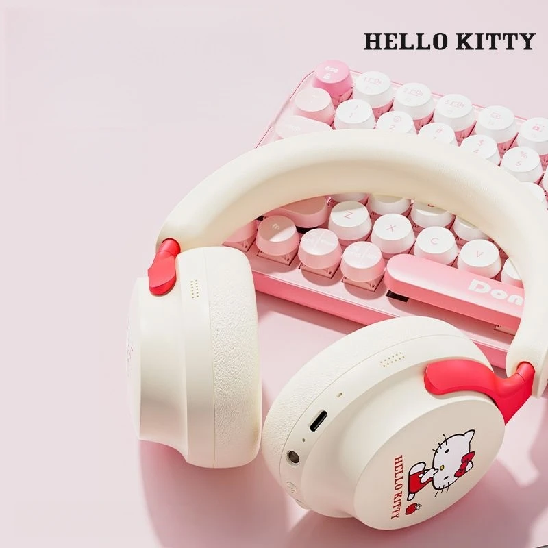 Auriculares Kawaii Hello Kitty Anime Cinnamoroll auriculares Bluetooth montados en la cabeza batería de larga duración cancelación de ruido cómoda