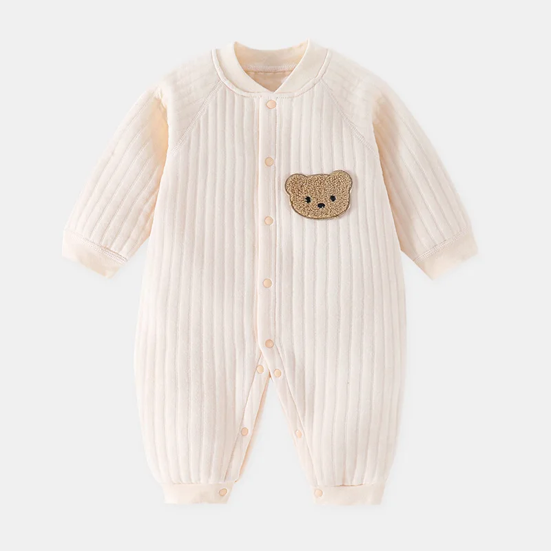 Newborn Baby Romper Cotton Clothes Winter Clip Cotton Three Layers Warm Jumpsuit Boys Girls Long Sleeve Pajamas 0-3-6-9-12-24M