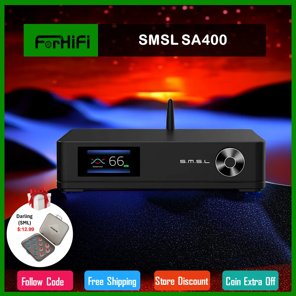 

SMSL SA400 Hifi Power Amplifier High Resolution Bluetooth5.0 NJW1195 Super Bass Preamp Output APT-X XLR RCA With Remote Control