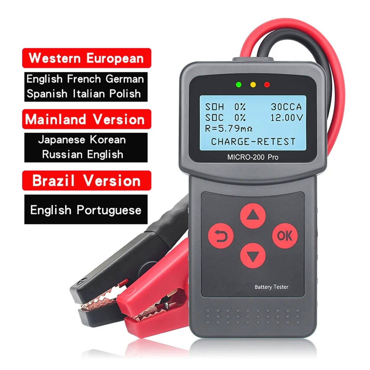 Micro-200 Pro Car Motorcycle Battery Tester 12/24V Multi-Language Digital Battery System Analyzer for Mainland