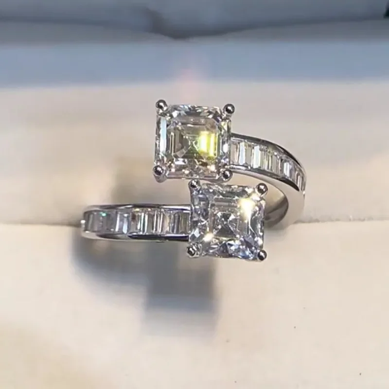 

Asscher Cut 7mm Moissanite Diamond Ring 100% Real 925 Sterling Silver Party Wedding Band Rings for Women Engagement Jewelry