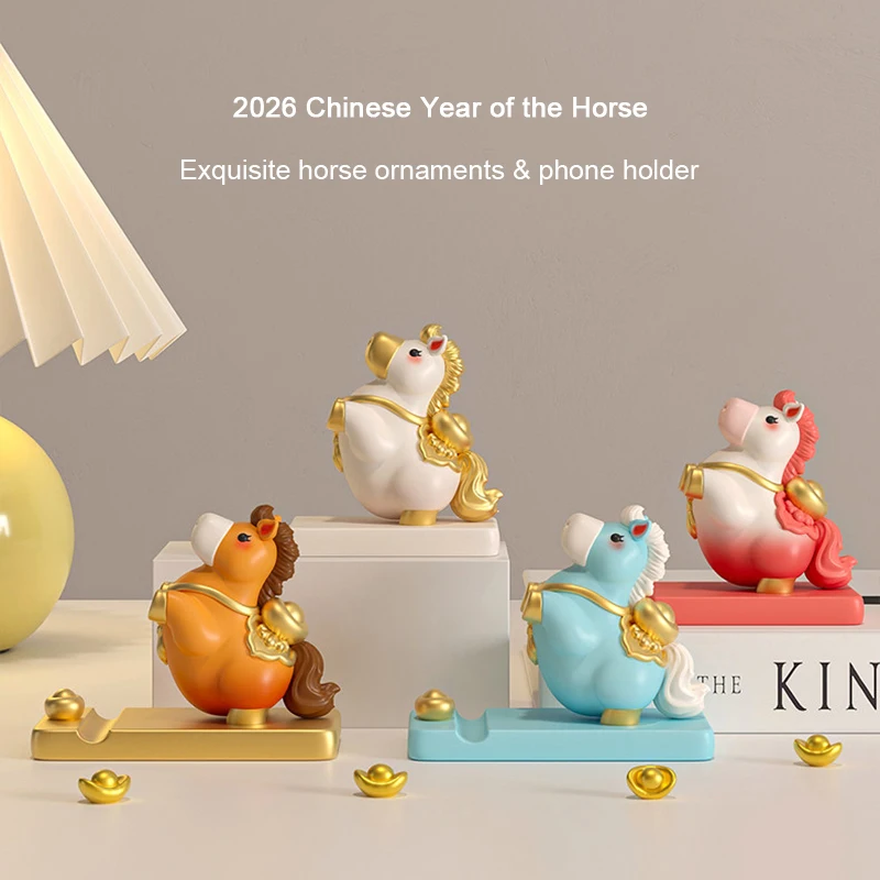 

2026 Chinese Year of the Horse Mascot Zodiac Pony Ornament Mobile Phone Stand Desktop Decoration Instant Money Doll Gift