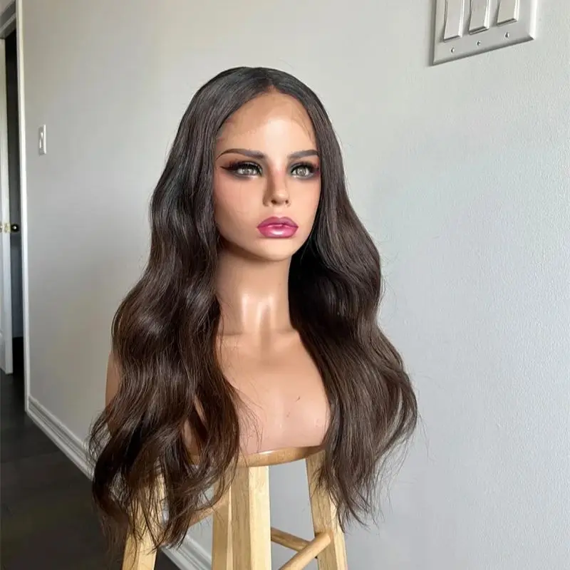 Free Part Ombre Brown Highlights Synthetic HD Lace Front Wig Invisible HD Cheap Sale Easy to Wear  High Heat Fiber Glueless Wigs