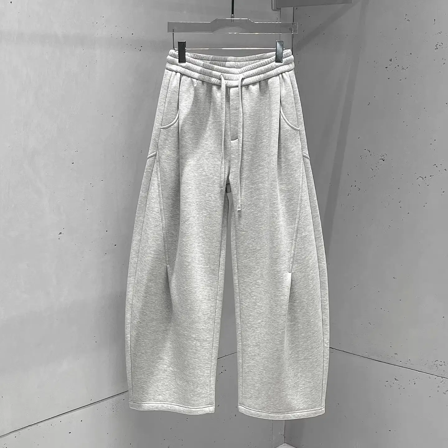 

Large Size Casual Fce Lined Wide Leg Pants Knife Loose Fit Autumn Winter Men's Sweatpants Straight Cut Polyester Fiber