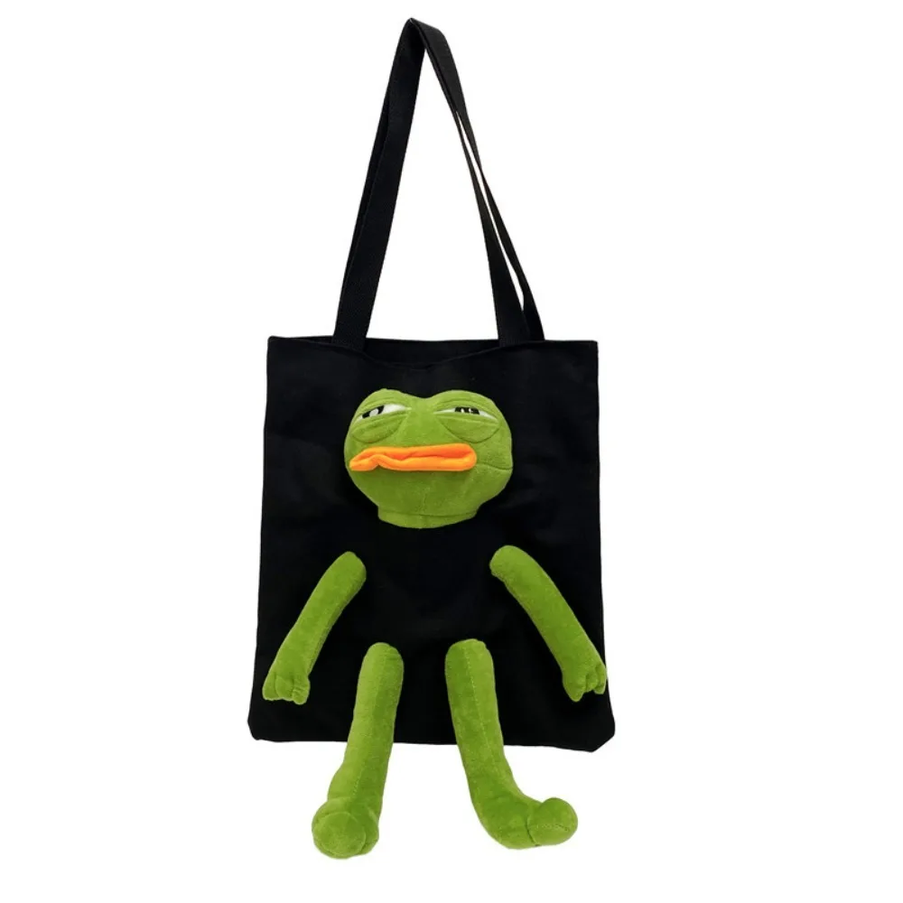 Canvas Shoulder Bags Fashion Anime Cartoon Shopping Bag Stuffed Sad Frog Cute Crossbody Bag Women